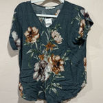 Bohme New  Pink & Sophie Teal Light Weight Floral V-neck Woven Top Photo 0