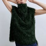 ZARA Green Fuzzy Vented Fluted High Neck Sleeveless Top Sz M Photo 3