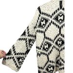 POL Aztec Print Open Front Popcorn Knit Cardigan Sweater Black Cream Medium Photo 11