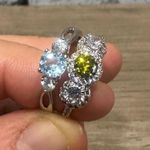 EUC Ring Set Yellow & Blue Stone 925 Sterling Silver Size 7 & 8 Photo 0