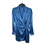 AQUA ‎ Blue Floral Print Long Sleeve Wrap Mini Dress - Women's Size M Photo 6