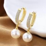 18K Gold Plated White Pearl Dangle Drop Earrings for Women Photo 0