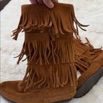 Minnetonka Brown Suede Three Layer Fringe Boots, Size 9 Photo 2
