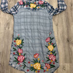 Kyla Seo Plaid Tunic Dress Embroidered Flowers Button Up Size Large Blue Photo 0