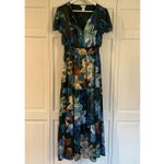 Nicole Miller Nicole Mille floral satin look smocked waist ruffle sleeve maxi dress small Photo 11