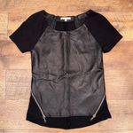 Rebecca Minkoff Lambskin Leather Combo Alma Short Sleeve Zip Top Photo 1