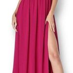 Lulus M Magenta Chiffon Maxi Dress Side Slit V Photo 0