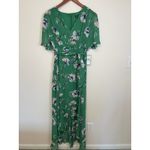 Jessica Howard Women's Hi Low 8 Green Floral Chiffon V-Neck Belted Short Sleeve Photo 1