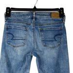 American Eagle  SZ 0 X-Long Jeggings Jeans Low-Rise Chewed Hems Whiskered Stretch Photo 5