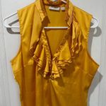New York & Co Women’s Yellow Sleeveless Top Stretch Ruffle V Photo 0