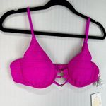 Becca Emory Bright Pink Underwire Bra Bikini Swim Top Beaded Size Large Ribbed Photo 2
