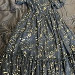 INA Blue Dress With Gold Floral Flowers  Photo 0