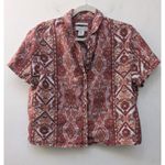 Rachel Zoe  Blouse Button-Up Cropped Aztec Top 100% Linen Red Orange Size M Photo 1