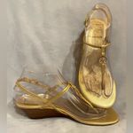 Tory Burch Women’s Emmy Demi Wedge Gold Thong Sandals Metallic Leather 1138206 Photo 6