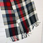 Gray Red Blue White Gold Plaid Wool ? Acrylic Scarf Fringe Photo 2