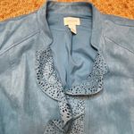 Chico's Light Blue Blazer Faux Suede Moto Jacket SZ 2 Business Casual Office Photo 3