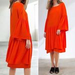 JUST Female Garner Layered Dress Oversized Flowy Midi Orange Red Size Small Photo 8