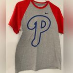 Nike Philadelphia Phillies Logo Baseball T-shirt Color Block Gray Red Blue S Photo 1