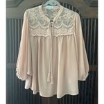 She & Sky   Women’s Pink Lace Blouse M 70% Silk Boho Peasant Romantic Style Photo 1