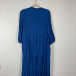 J.Jill XL Petite Blue Tiered Midi Dress Button Front Long Sleeve Ruffle Collar Photo 5