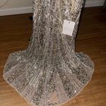 Mac Duggal Silver and gold Sequined One Shoulder Draped Lace Up Gown NWT size 6 Photo 11