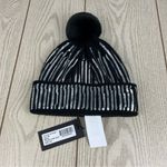 Jocelyn Faux Fur Pom Pom Sequin Knit Beanie Hat OS Black Silver $75 Photo 0