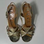 Gucci  Gold Metallic Leather Cross Over Strap Slingback Sandals High Heels Photo 6