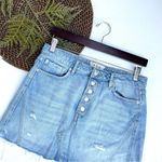 We The Free Free People  Womens Skirt Blue Denim Button Fly Distressed Fray 29 Photo 1