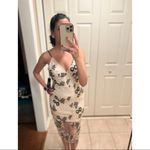 Lulus *NWT* Corinne Beige and Navy Blue Floral Embroidered Lace-Up Dress Photo 5