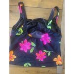 Longitude Womens Vintage  Black Tankini top Bright Flowers Textured Flattering 16 Photo 4