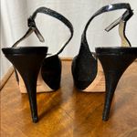 Jimmy Choo Black Glitter Peep Toe Slingback Heels Size 37/US 7 Photo 3