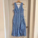 J.Crew Gingham Cotton V-Neck Ruffle Wrap Blue Maxi Dress Size 6 Photo 1
