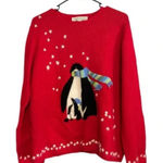 Ugly Christmas Sweater Vintage David Brooks Red Holiday Snowflake Penguin Photo 0