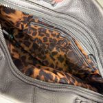 B. Makowsky Pewter Silver Metallic Leather Bag Purse Satchel Handles Photo 12