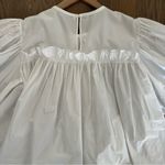 Brogger Round Neck Puff Sleeve Tiered Oversized Taffeta Blouse in White Large Photo 7