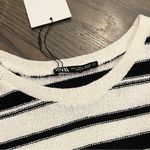 ZARA NWT Women’s Rustic Short Small Black White Knit Striped Oversize Top Photo 5