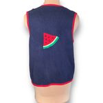 Vintage 90s Picnic BBQ Knit Sweater Vest Embroidered Patriotic Red White Blue Size L Photo 5