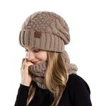 Cozy Winter 2pc Pink Beanie Hat + Cable Knit Neck Warmer Skiing Hiking Camping Photo 1