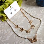 Gold & Pearls Butterfly Double Necklace Set Photo 5
