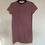 Ralph Lauren Polo Mini Shirt Dress Red Navy Stripe Tie Neck Preppy Size Small Photo 9
