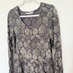 Peruvian Connection  Brown Floral Button Front Long Sleeve Pima Modal Dress Sz M Photo 10