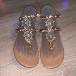 Women's Fashion Casual Flats Rhinestone Round Toe Sandals Buckle Chain Strap Gold Size 8.5 Photo 1