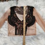 Forever 21  Size Small S Sheer Light Carmel Brown Black Cropped Crochet Festival Photo 4
