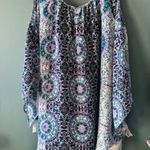 C Est 1947 Women's Blue White Cold Shoulder Kimono Tassel XL Dress Cover Up Photo 2