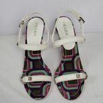 Prada Calzature Donna White Leather Cinghiale Viola Slingback Heel Sandals Sz 39 Photo 10
