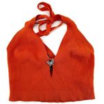 Forever 21  Butterfly Charm Ribbed Crop Top Halter Keyhole Open Back Orange L Photo 1