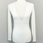 Forever 21 Long Sleeve Bodysuit Deep V-Neck Ribbed White Photo 1
