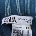 ZARA Blue Striped One Shoulder Long Sleeve Mock Neck Crop Sweater Top Size M/L Photo 4