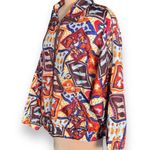 Vintage 90s EVR Silk Bomber Jacket XL Abstract Shoe Print Fall Leaves Colorful Red Photo 2