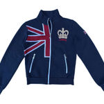 London England Nas Embroidered Navy Blue Red Full Zip Up Sweatshirt Sweater Photo 0